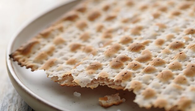 Close-up of matzo on plate.