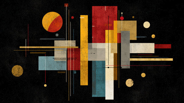 Modern Geometric Abstract Composition on Dark Textured Background. AI generative.
