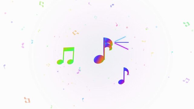 Colorful music notes flying with megaphone and confetti on white background for celebration concept