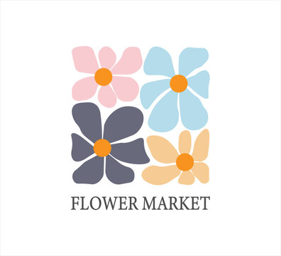 Decorative flower market slogan with colorful daisy flowers, vector for fashion, card, poster designs, summer and paradise concept, beach and tropical flowers
