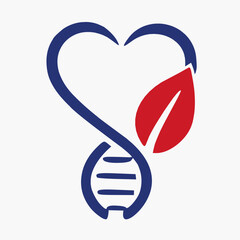 Fototapeta premium Eco Health Logo with DNA Heart and Leaf for Natural Medicine