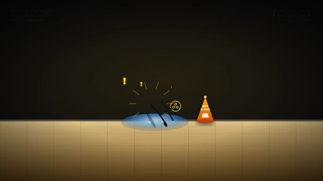 Caution wet floor warning sign with yellow triangle and slipping person icon for safety alert