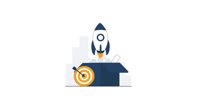 Animated Rocket Launch from Box to Target &ndash; Startup Success Concept