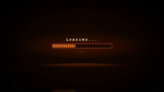 Glowing orange loading bar progress indicator on dark background with futuristic technology theme