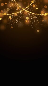 golden shiny and glittering particles strings and bokeh lights animation, abstract luxury christmas and new year vertical social media motion background