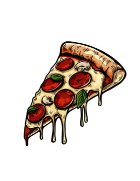 Italian &ldquo;Paperoni&rdquo; pizza with cheese, food illustration 
