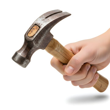 A person holding a hammer ready for use in construction or repair work