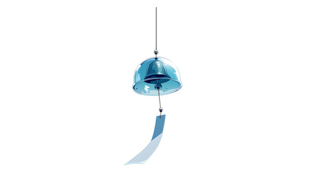 Blue glass wind chime, a traditional Japanese summer decoration, isolated on transparent background