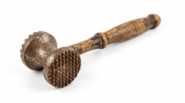 Vintage Meat Tenderizer Mallet with Wooden Handle, Rustic Kitchen Tool