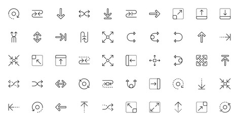 Orientation icon set. Vector arrow symbols pack. Includes orbit, cycle, shuffle, drag, resize, expand, maximize, focus, move and directional arrows. Editable stroke. © wang