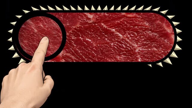 Horror Style Raw Meat UI Toggle Switch, Animated Hand Moving Meat Slider with Spikes, 4K Organic Interface Element with Alpha Channel