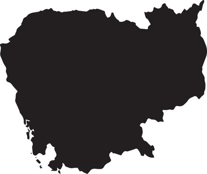 Black silhouette map of cambodia isolated on transparent background, Vector, illustration