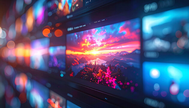 Digital Display: A vibrant display of digital screens showcases a range of captivating visuals, each a portal to a different world, evoking the endless possibilities of technology.