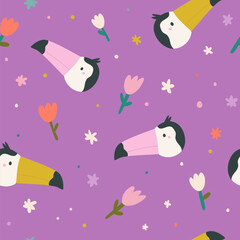 Naklejka premium Seamless pattern with cute toucan heads for kids nursery, wallpaper.