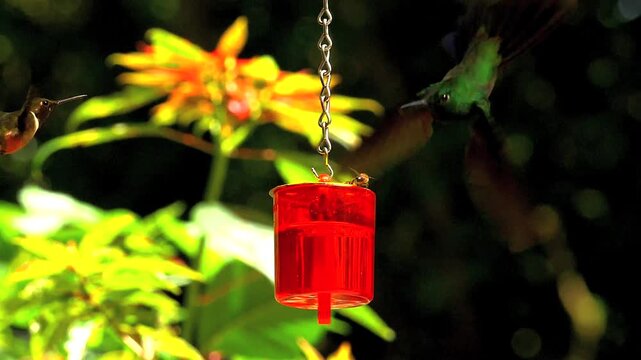 hummingbirds - artistic wingbeats of colibri flights at feeder, slo-mo 214