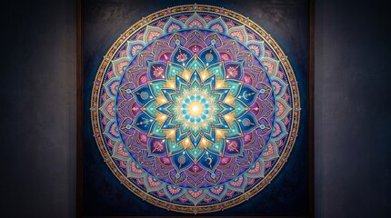 Fototapeta premium Decorative Mandala Art Glowing Center Light Symmetrical Design
