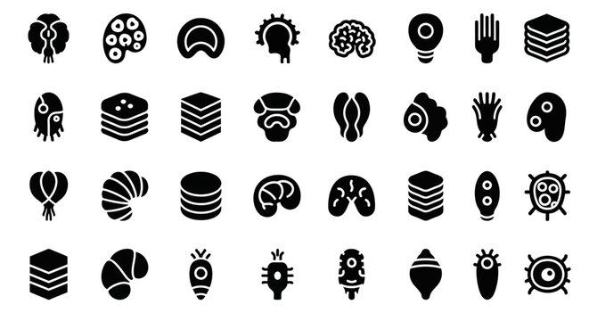 Viral, microorganism, bacteria, germs, icons set, 40 black, white background, microbiology, science, medical