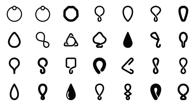 Black drop shape icons, droplet symbols, waterdrop graphics, 25 liquid signs