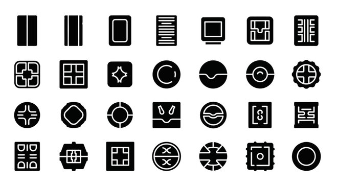 Black, modern interface icons, symbol set, 25 graphic elements, UI design assets
