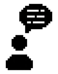 Fototapeta premium A Communication Character with Chat Bubble Pixel Art Icon (Solid Black)