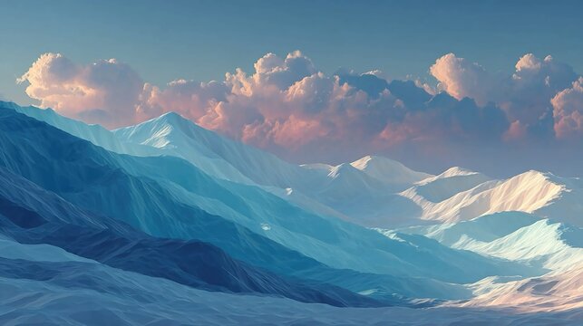 Abstract icy landscape with geometric snow patterns and soft gradients, ideal for digital backgrounds, winter-themed artwork, or creative seasonal presentations