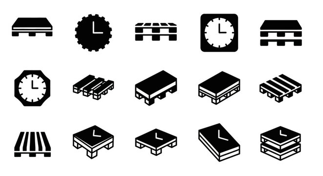 Logistics icons, shipping symbols, cargo signs, transportation marks, black and white vector graphics