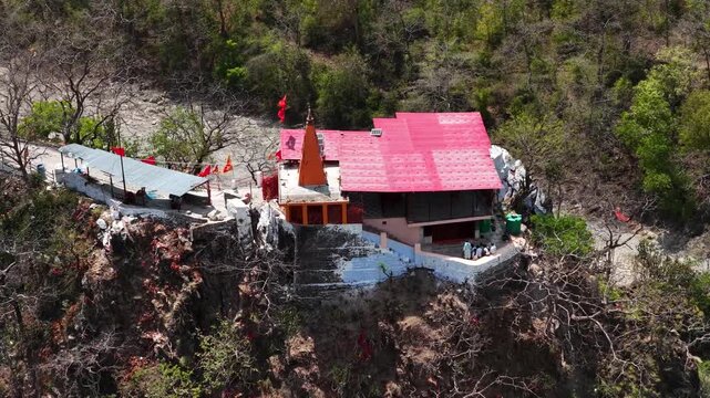 drone view of vindhyavasini devi temple in raja ji national park uttarakhand