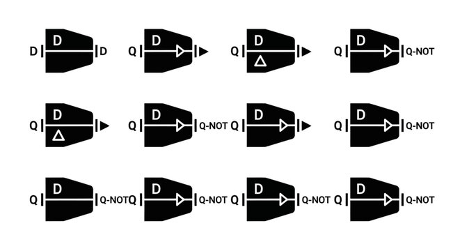 Logic Gate, Boolean Operator, Circuit Diagram, Digital Symbol Set, 12 Icons