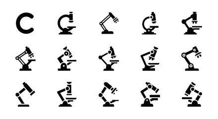 Fototapeta premium Microscope Icons, Laboratory Equipment Symbols, Science Illustration Set, Black Vector Graphics