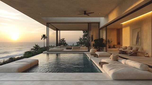 Modern oceanfront home with infinity pool