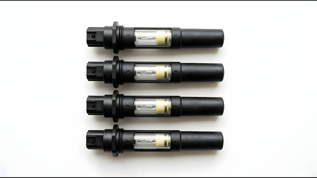 Brake Fluid Level Sensor Float Black Plastic Cylindrical Two Pin Internal Reed Switch Flat Lay on Pure White Surface Overhead View for Reservoir Monitoring