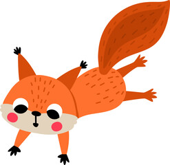 Fototapeta premium Vector cartoon jumping squirrel isolated on white background. Funny animalistic clipart. Cute forest animal icon for kids. Flat woodland element. Woods wildlife illustration