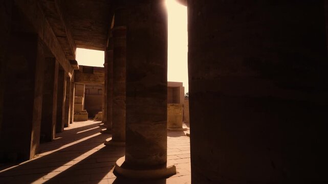 Temple of Karnak column walkway, Luxor. Smooth forward shot through the columns of the Temple of Karnak in Luxor, Egypt. 