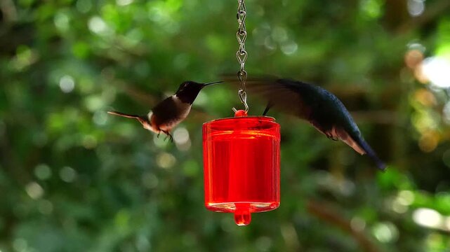 hummingbirds - artistic wingbeats of colibri flights at feeder, slo-mo 317