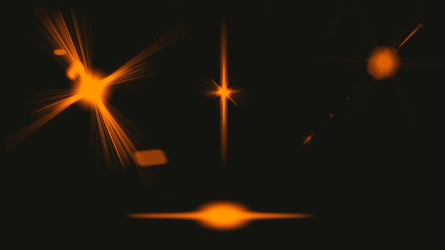 Bright glowing flares on black background. 