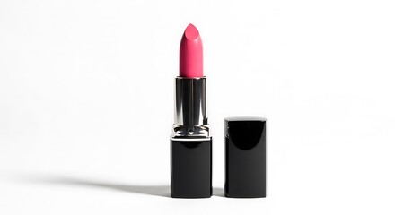 Fototapeta premium Pink lipstick in black tube with cap off