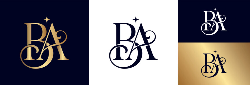 Luxury ba letters monogram logo featuring elegant star and script font elements.