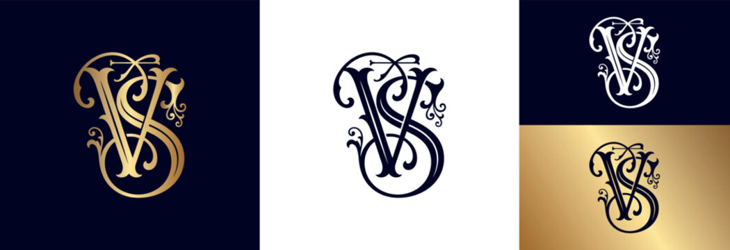 Refined vs monogram initials in vintage style, luxury logo design.