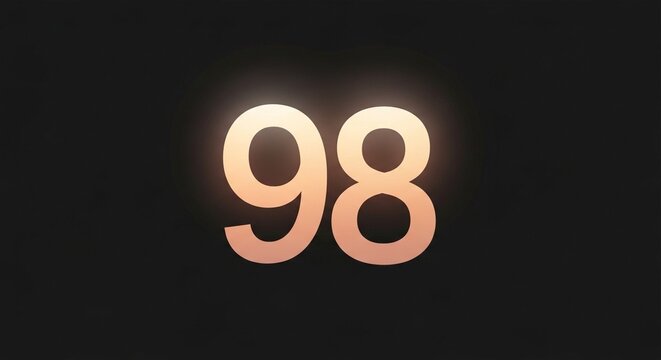 Golden number 98 glowing on a dark background, futuristic design, generative AI