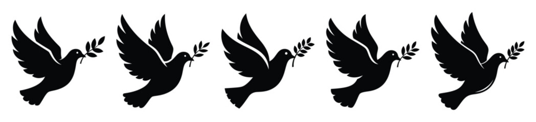 Fototapeta premium High quality dove with olive silhouette vector icon set. christmas isolated icons on white background Vector illustration.