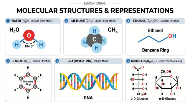 Educational display of diverse molecular structures and scientific representations for learning