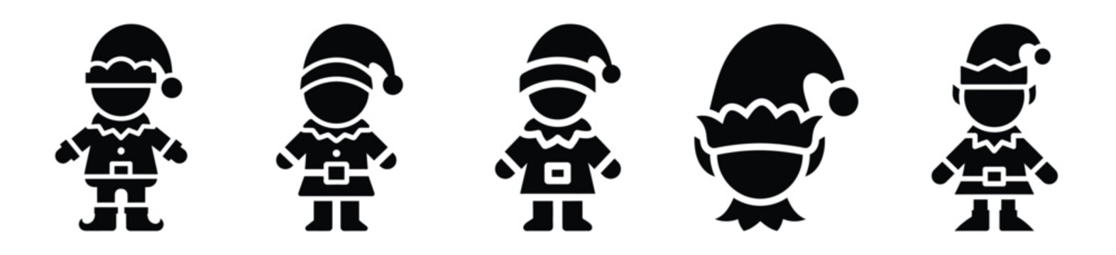 High quality elf  silhouette vector icon set. christmas isolated icons on white background Vector illustration.