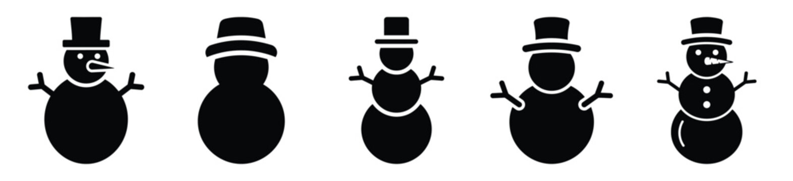 High quality snowman with hat  silhouette vector icon set. christmas isolated icons on white background Vector illustration.