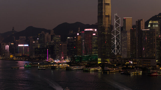 Hong Kong Skyline Victoria Harbour Night Aerial