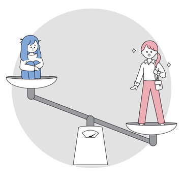 人と自分を比べ劣等感を感じる女性をイメージしたイラスト