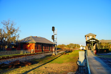 Fototapeta premium Plant City, Florida, USA: 03 20 2026: Landscape of plant city downtown and historic train station, Florida