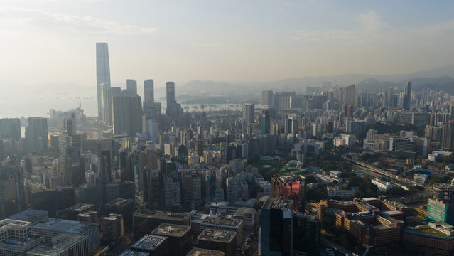 Hong Kong Skyline Victoria Harbour Night Aerial