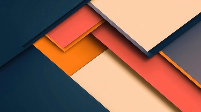 Geometric shapes in blue, orange, red, and beige with metallic accents, modern digital art contemporary design background