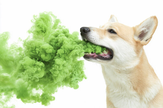 golden retriever with visible breath representing bad dog breath and oral health issue