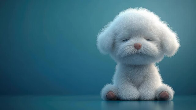 Dreamy Pups' Quiet Reflection: A serene and fluffy, white puppy sits in quiet contemplation, radiating peace and tranquility against a calming backdrop.